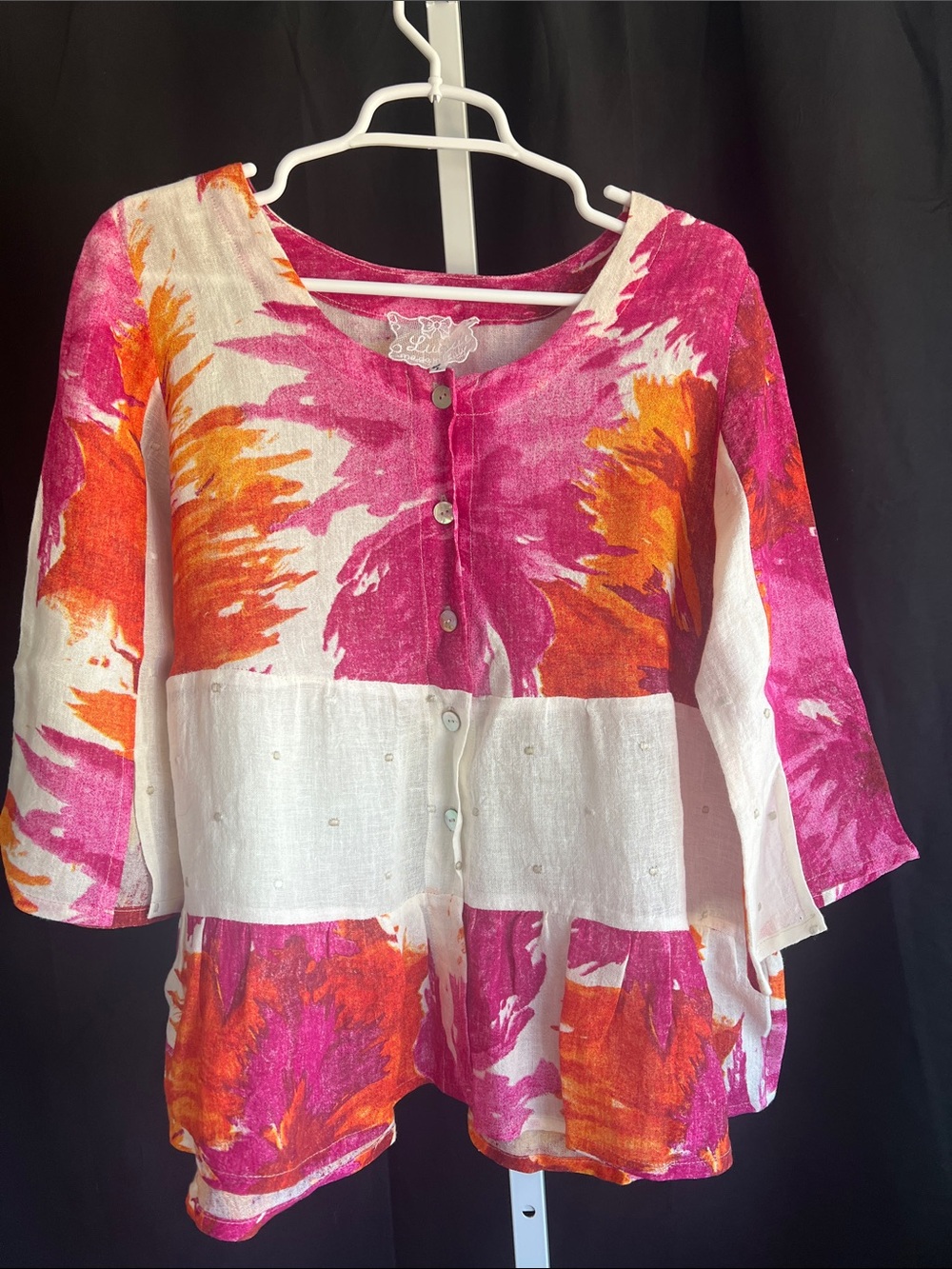 Women's Floral Button-Front Tunic in Pink & Orange by Luisa Made in Italy